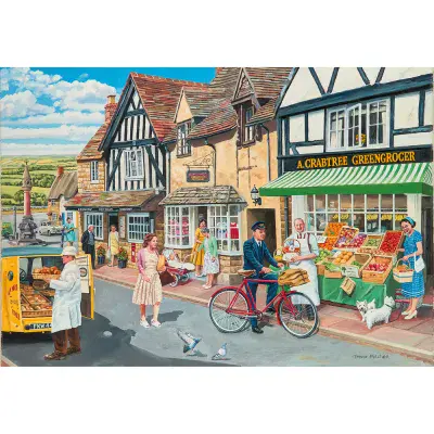 A visit to the village, 40 piece jigsaw. Gibsons piecing together.