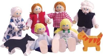 Dolls House Family and Pets in Wood. 3+