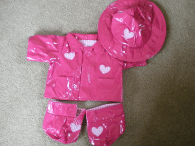 Girl Bear Raincoat, Hat and Boots set. To fit 15