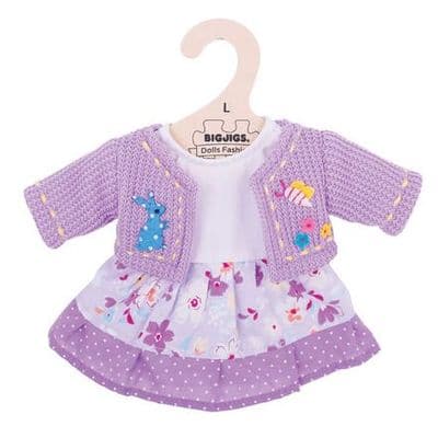 Lilac dress and Cardigan. To fit approx 38cm doll.