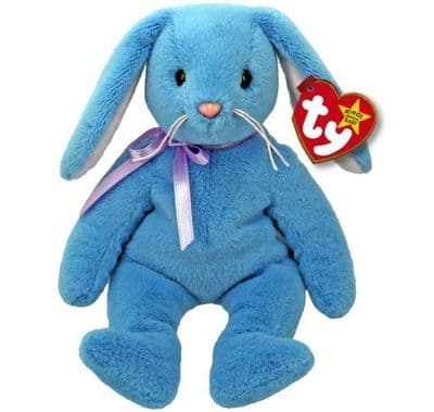 Marsh TY Beanie, blue bunny soft toy. 21 cm.