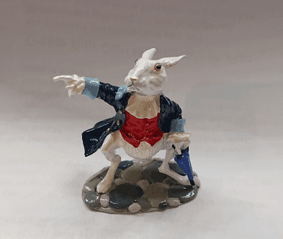 Minnie Maria.  Pewter white rabbit from Alice in Wonderland.