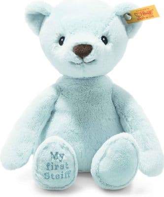 My first Steiff Teddy Bear, 26 cm, blue. EAN 242144.