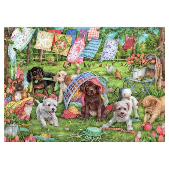Puppies in the Garden 1,000 piece Falcon jigsaw puzzle.