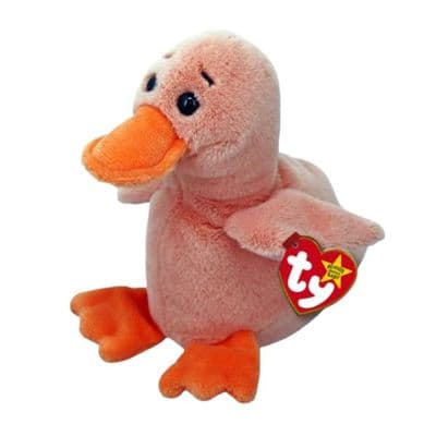 Quacker Jax II TY Beanie, original beanie duck soft toy. 14 cm.