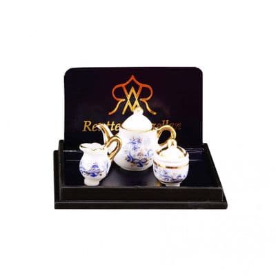 Reutter, 12th scale. Blue & gold tea set.