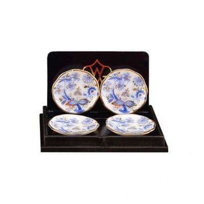 Reutter, 4 blue & gold dinner plates. 13895