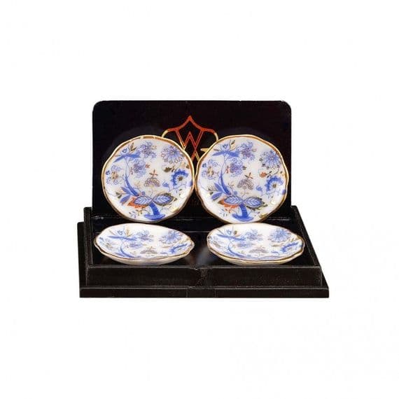 Reutter, 4 blue & gold dinner plates. 13895