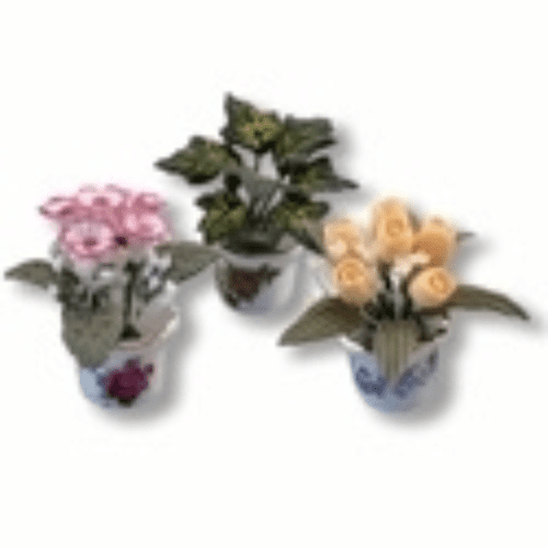 Reutter Miniature Set of Three Flower Pots and Flowers 1 458/8