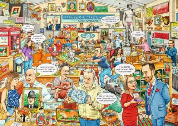 The Auction, comical Ravensburger 1,000 piece jigsaw.