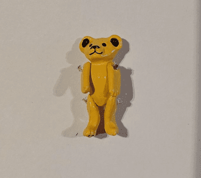 Yellow Minnie Maria Teddy Bear. Jointed Pewter Miniature, 2 cm.