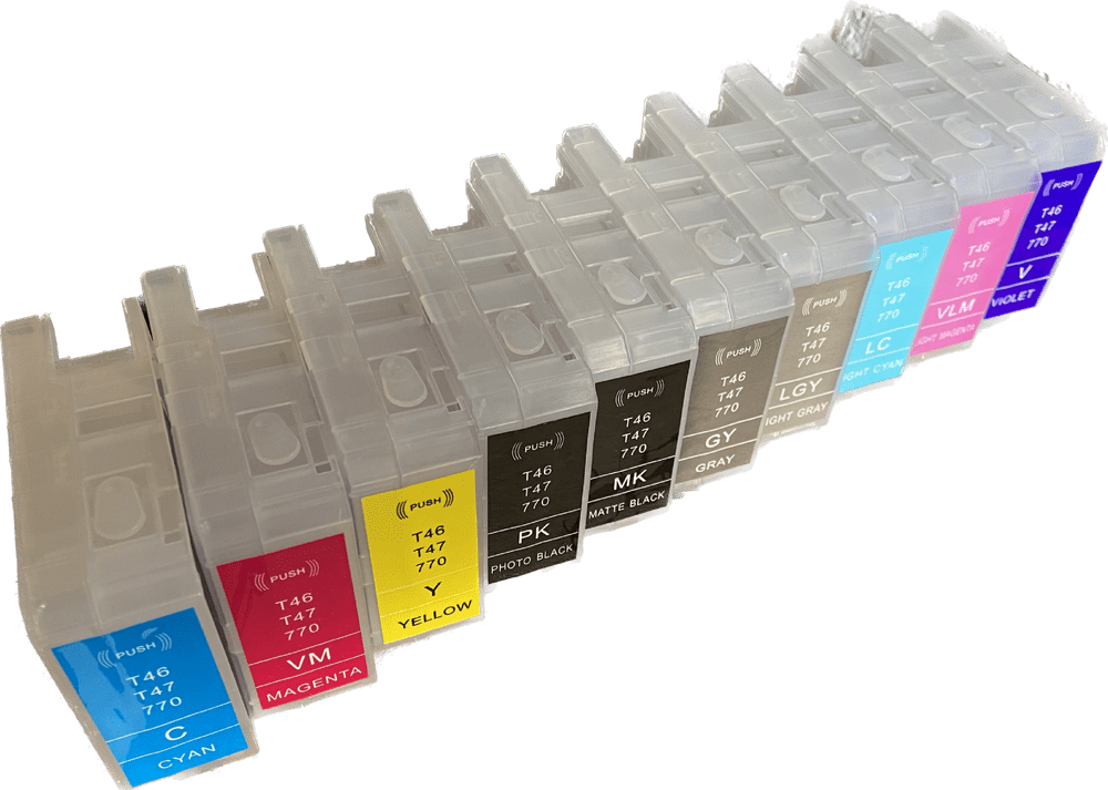 Set of 10 Refillable Ink Cartridges inc Chip Resetter for Epson SC-P700