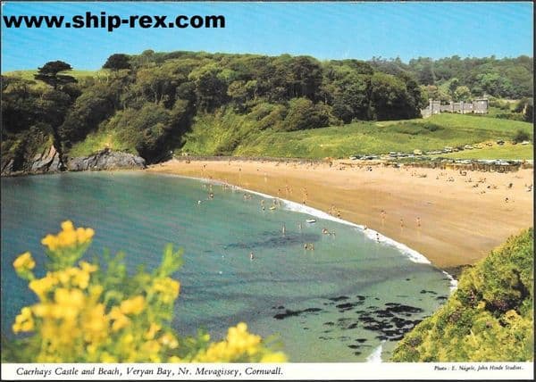 Caerhays Castle and Beach, John Hinde postcard