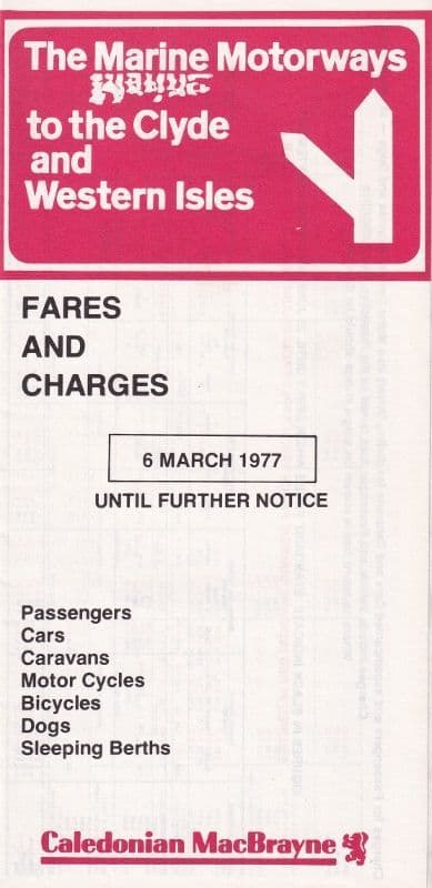 Caledonian MacBrayne, Fares and Charges 1977/3/6