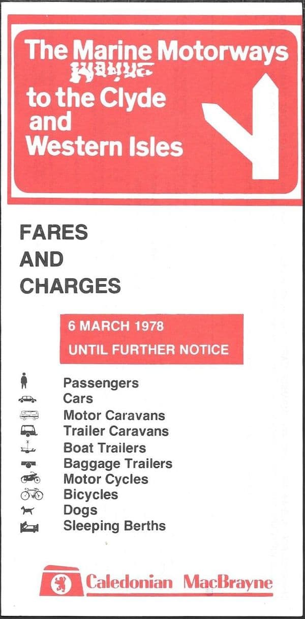 Caledonian MacBrayne, Fares and Charges 1978/3/6
