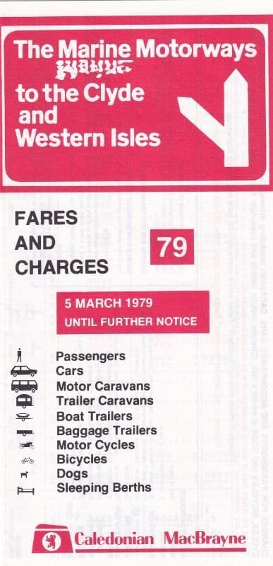Caledonian MacBrayne, Fares and Charges 1979/3/5