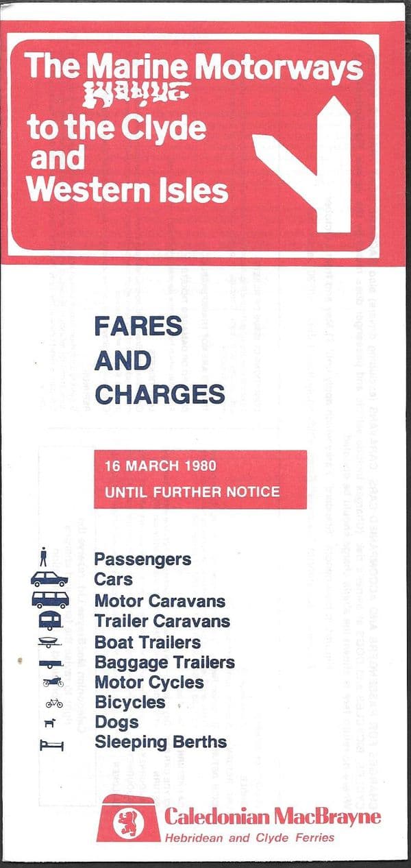 Caledonian MacBrayne, Fares and Charges 1980/3/16