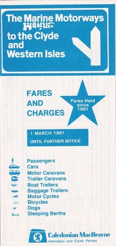 Caledonian MacBrayne, Fares and Charges 1981/3/1 (1/83)