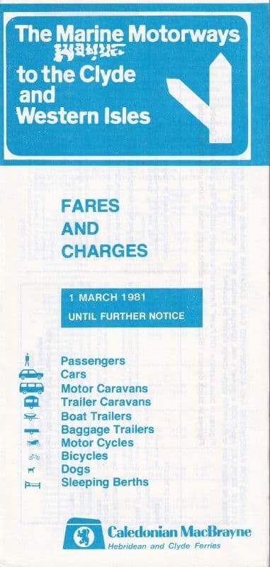 Caledonian MacBrayne, Fares and Charges 1981/3/1 (3/81)