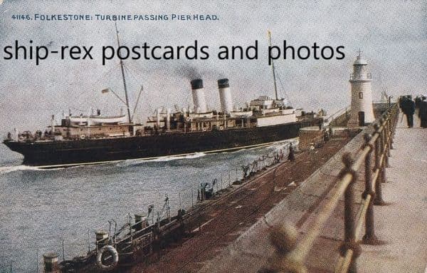Folkestone, turbine steamer passing Pier Head, postcard