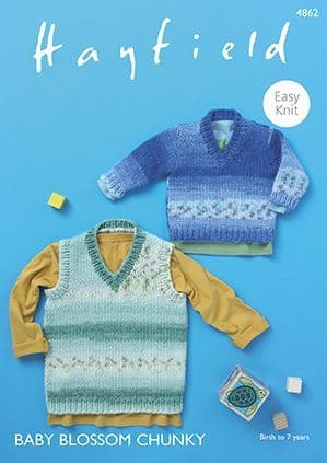 Hayfield Baby Blossom Chunky - 4862 Sweater & Tank Knitting Pattern