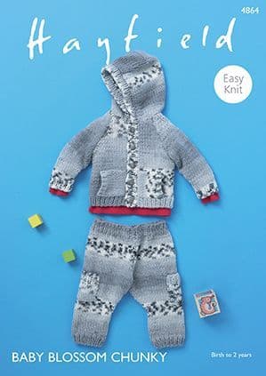 Hayfield Baby Blossom Chunky - 4864 Hooded Jacket & Trousers Knitting Pattern