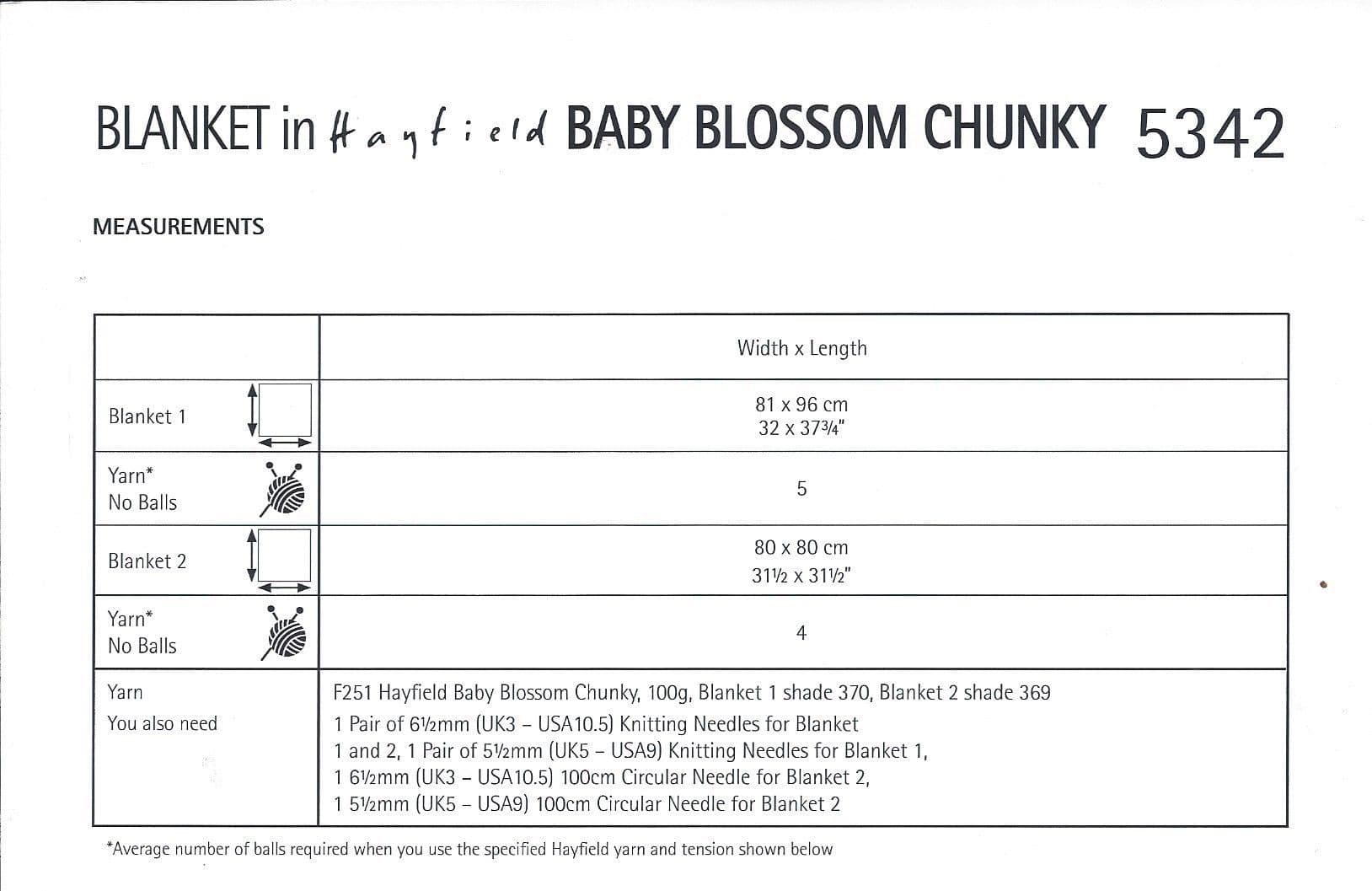Hayfield Baby Blossom Chunky - 5342 Blanket Knitting Pattern
