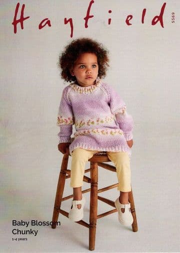 Hayfield Baby Blossom Chunky - 5569 Sweater Dress Knitting Pattern