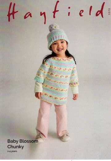 Hayfield Baby Blossom Chunky - 5570 Poncho/Tunic & Hat Knitting Pattern