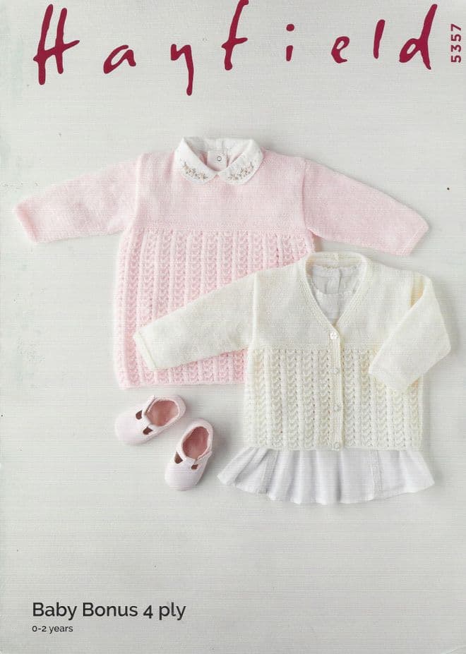 Hayfield Baby Bonus 4ply Knitting Pattern - 5357 Sweater & Cardigan