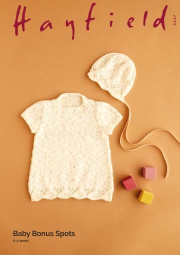 Hayfield Baby Bonus Spots DK Knitting Pattern - 5447 Dress & Bonnet