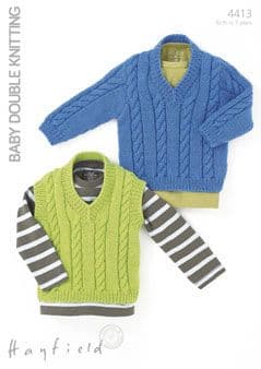 Hayfield Baby DK - 4413  Jumper & Tank Top Knitting Pattern