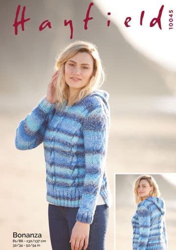 Hayfield Bonanza Chunky Knitting Pattern - 10045 Hooded Sweater