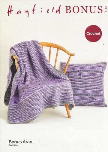 Hayfield Bonus Aran - 10123 Blanket & Cushion Crochet Pattern