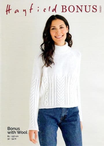 Hayfield Bonus Aran - 10221 Sweater Knitting Pattern