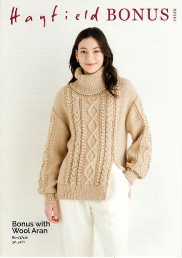 Hayfield Bonus Aran - 10326 Ladies Sweater Knitting Pattern