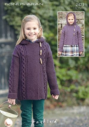 Hayfield Bonus Aran - 2423 Jacket Knitting Pattern