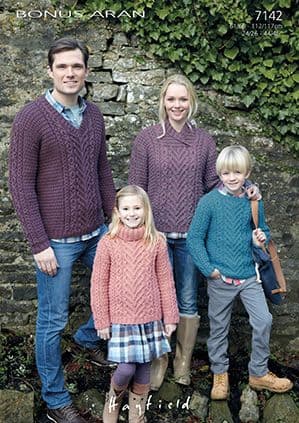 Hayfield Bonus Aran - 7142 Sweaters Knitting Pattern