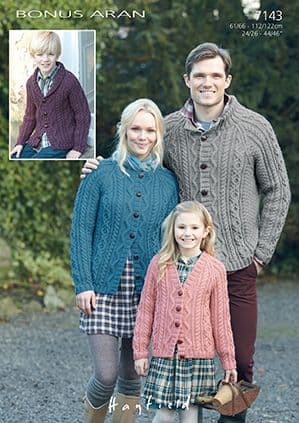 Hayfield Bonus Aran - 7143 Cardigans Knitting Pattern
