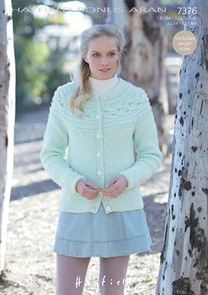Hayfield Bonus Aran - 7376 Cardigan Knitting Pattern