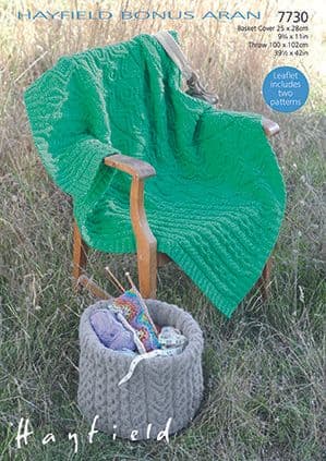 Hayfield Bonus Aran - 7730 Basket Cover & Throw Knitting Pattern