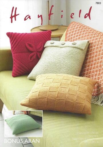 Hayfield Bonus Aran - 7803 Cushion Covers Knitting Pattern