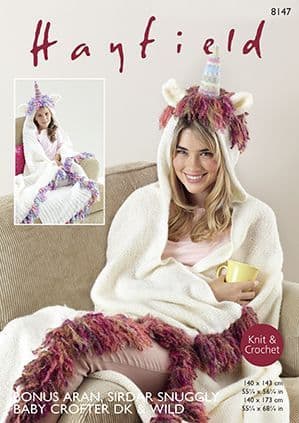 Hayfield Bonus Aran - 8147 Unicorn Snugglers Knitting or Crochet Pattern