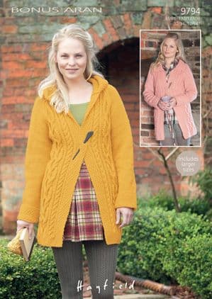 Hayfield Bonus Aran - 9794 Cardigans Knitting Pattern