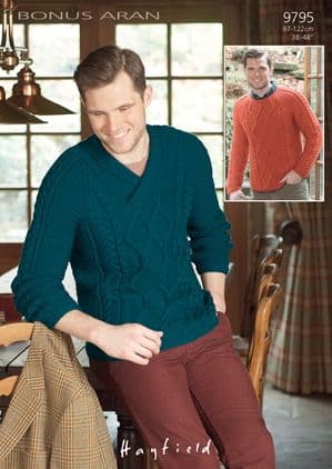 Hayfield Bonus Aran - 9795 Jumpers & Hat Knitting Pattern