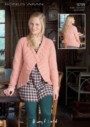 Hayfield Bonus Aran - 9799 Cardigan Knitting Pattern