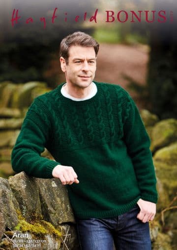 Hayfield Bonus Aran Knitting Pattern - 10077 Sweater