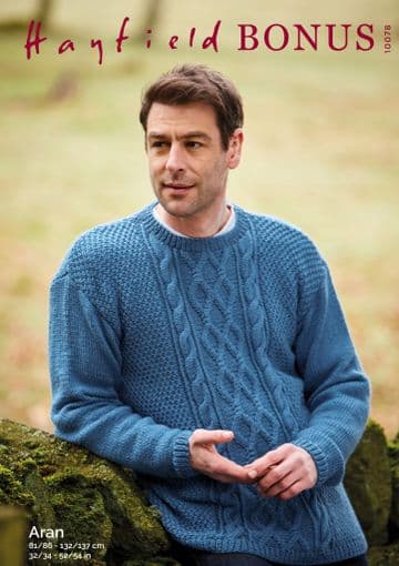 Hayfield Bonus Aran Knitting Pattern - 10078 Sweater