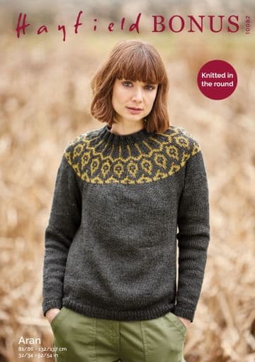 Hayfield Bonus Aran Knitting Pattern - 10082 Sweater