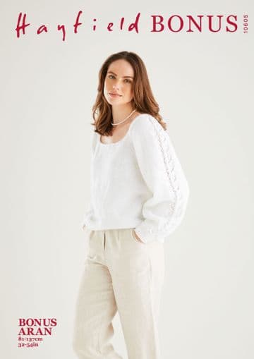 Hayfield Bonus Aran Knitting Pattern - 10605 Sweater